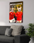 Personalized 'Austria Doggos' canvas featuring two pets in red soccer jerseys, named Butch & Myke.