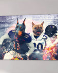 Personalized canvas featuring a Doberman and French Bulldog in Baltimore Ravens football uniforms.