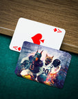 Personalized playing cards featuring two pets in football uniforms, with an Ace of Spades card.
