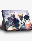 Personalized standing canvas featuring a Doberman and French Bulldog in Baltimore football uniforms.