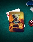 Personalized "Barking Bad" playing cards featuring a custom dog portrait in a cartoon style.
