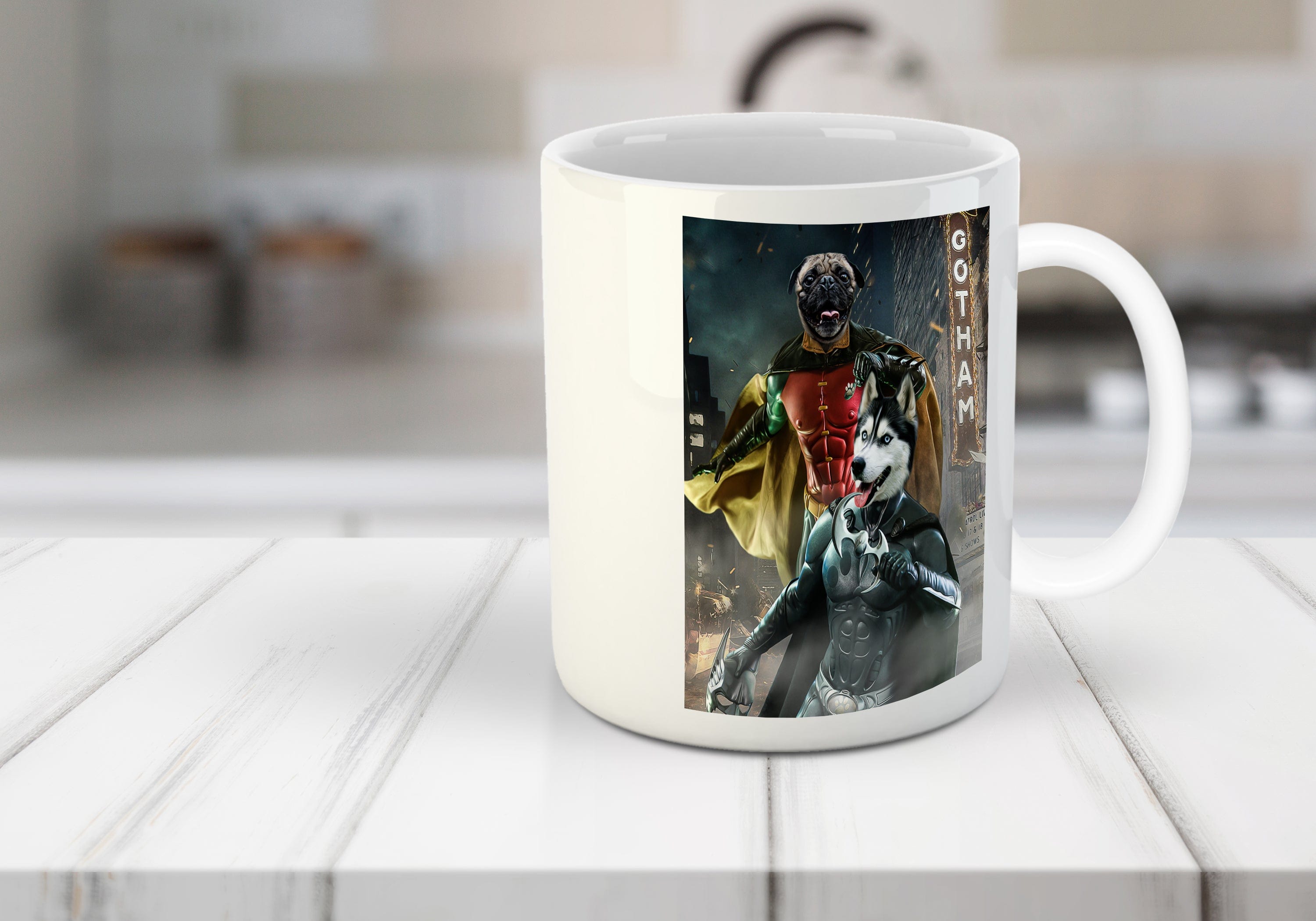 Taza personalizada para 2 mascotas &#39;Bat Dog &amp;amp; Robpaw&#39;