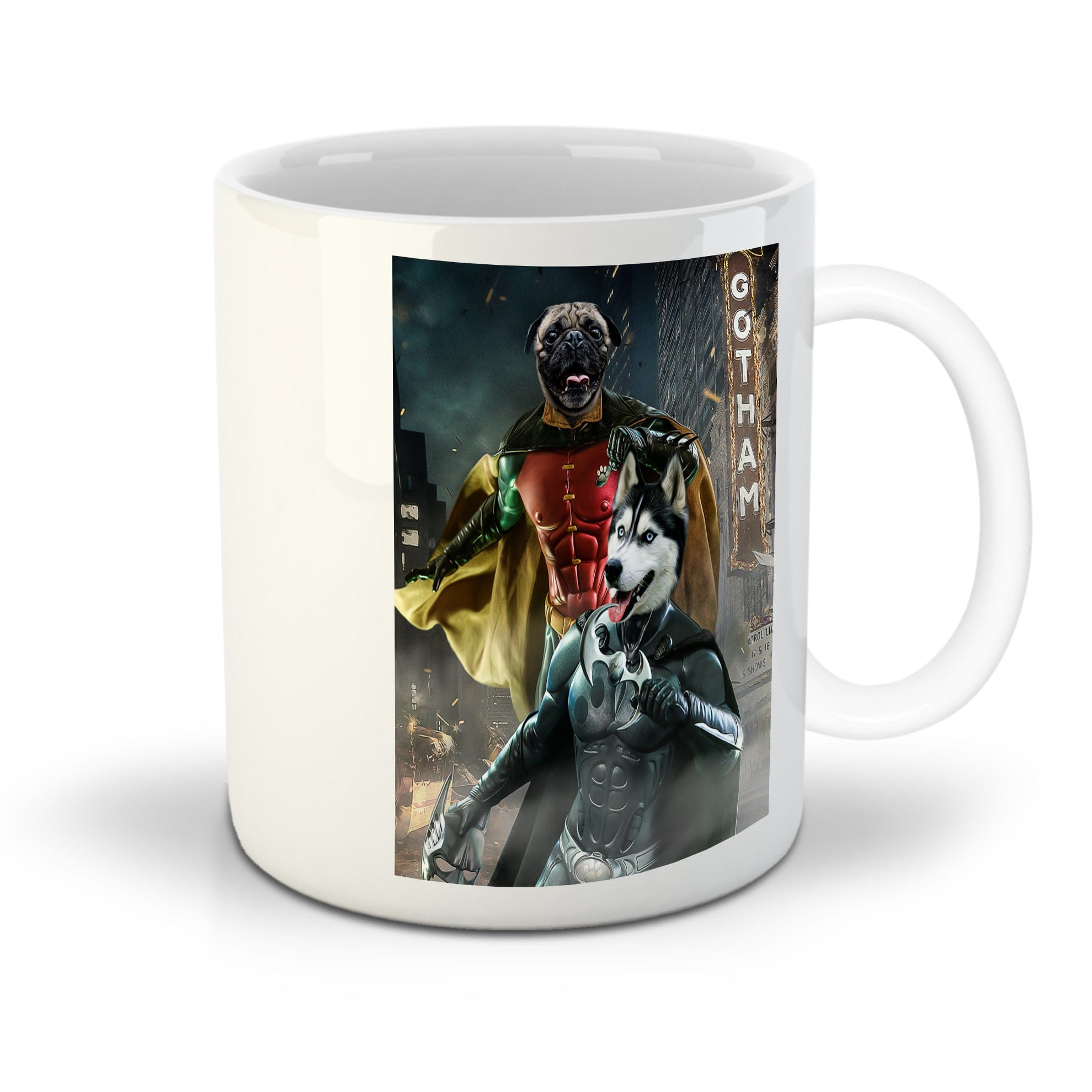 Taza personalizada para 2 mascotas &#39;Bat Dog &amp;amp; Robpaw&#39;