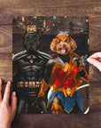 Rompecabezas personalizado de 2 mascotas 'Batdog &amp; Wonder Doggette'