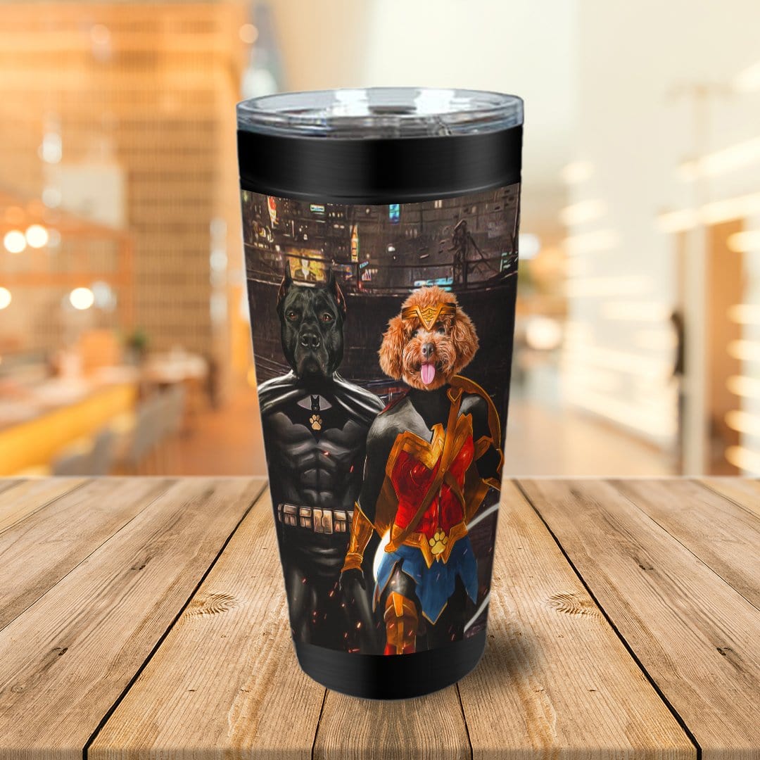 Vaso personalizado para 2 mascotas &#39;Batdog &amp;amp; Wonder Doggette&#39;