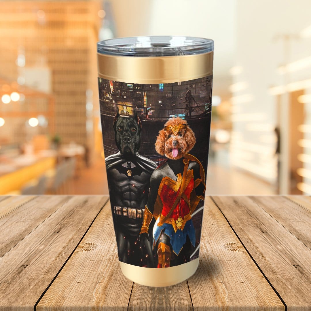 Vaso personalizado para 2 mascotas &#39;Batdog &amp;amp; Wonder Doggette&#39;