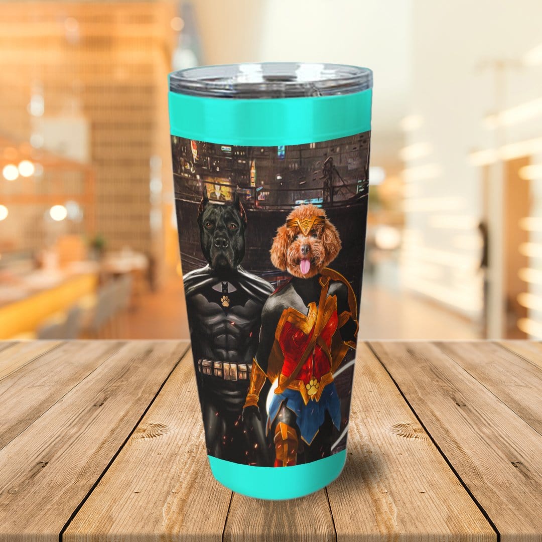 Vaso personalizado para 2 mascotas &#39;Batdog &amp;amp; Wonder Doggette&#39;