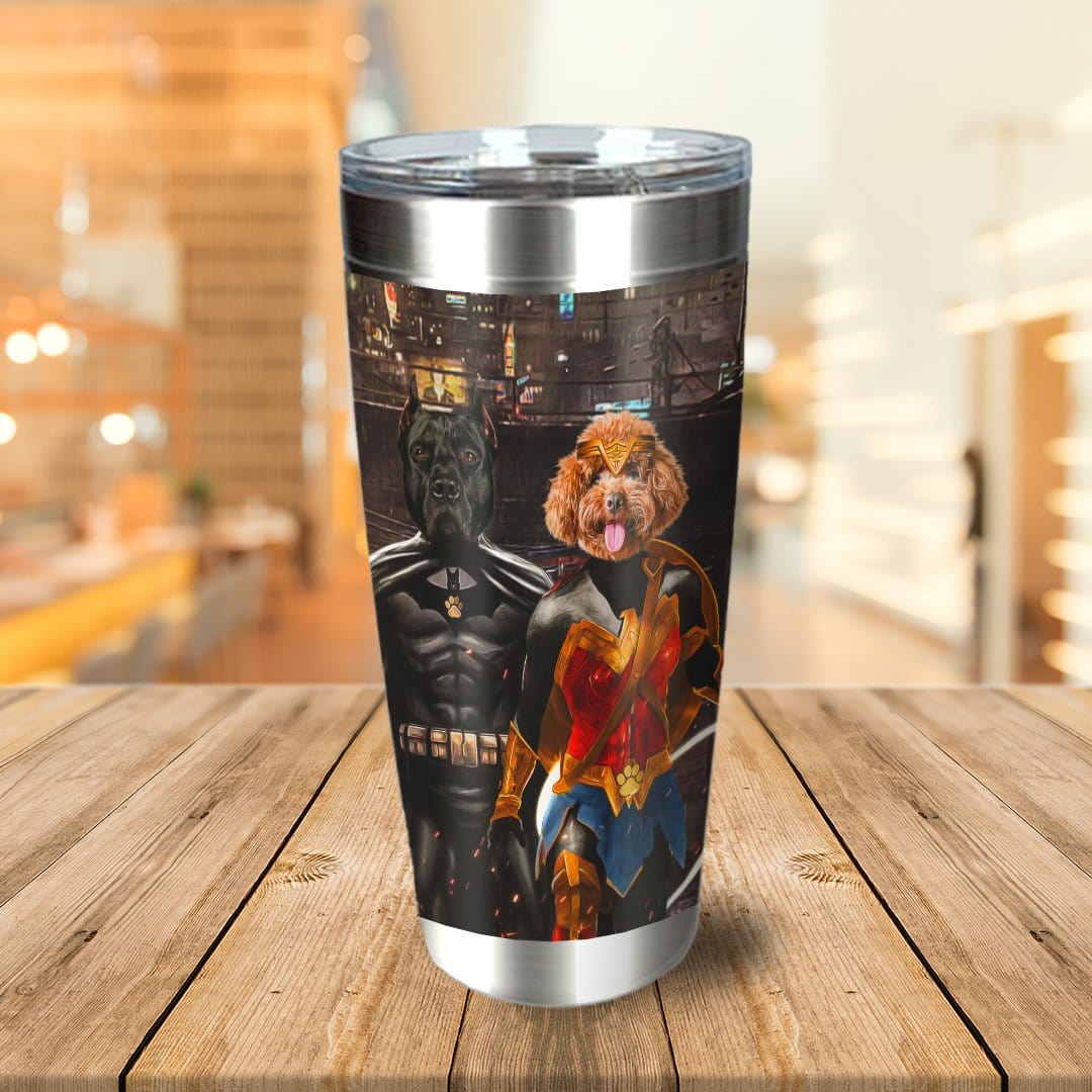 Vaso personalizado para 2 mascotas &#39;Batdog &amp;amp; Wonder Doggette&#39;