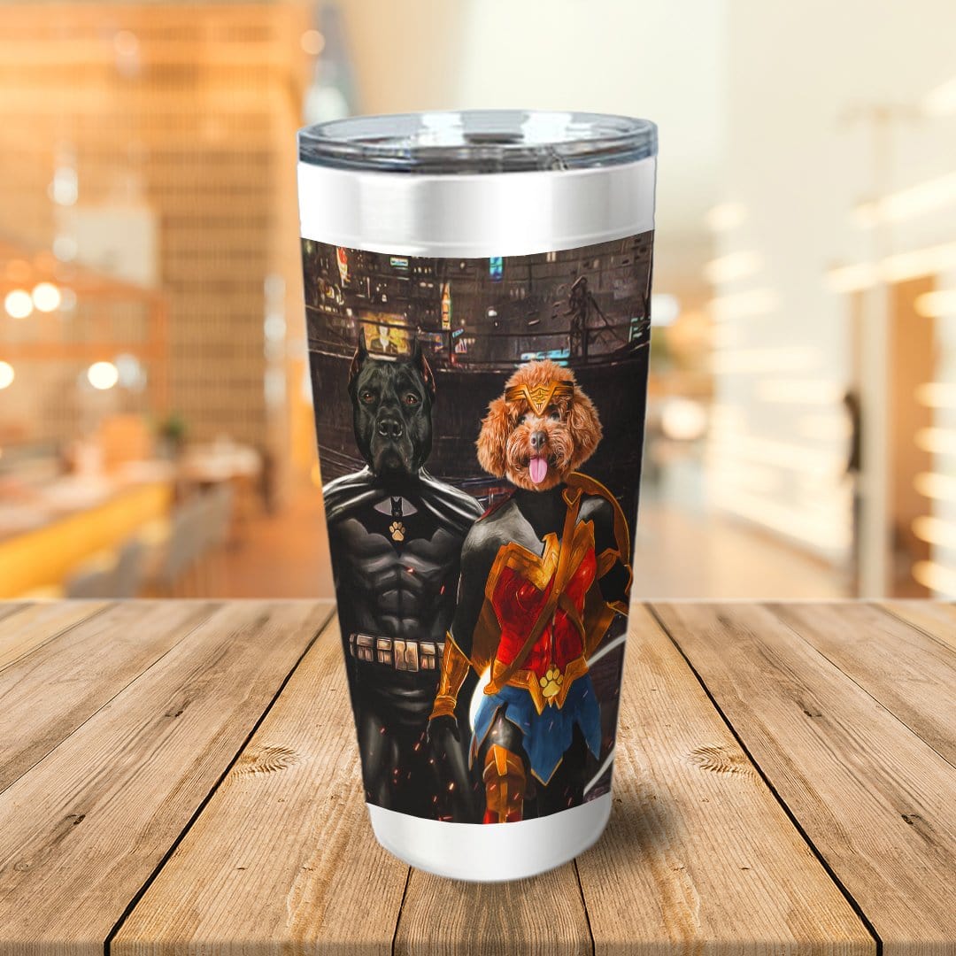 Vaso personalizado para 2 mascotas &#39;Batdog &amp;amp; Wonder Doggette&#39;