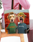 Personalized 2 pet tote bag featuring dogs in "Beavis and Buttsniffer" cartoon style.