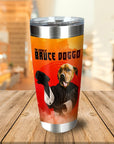 Personalized stainless steel tumbler with a custom cartoon dog portrait in a martial arts costume.