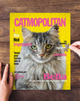 Personalized Catmopolitan pet puzzle featuring a custom cat portrait on a yellow magazine cover.