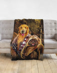 Personalized pet blanket with a golden retriever as Chewbacca and a small dog as an Ewok.