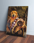 Custom Chewdogga & Dogg-E-Wok canvas featuring a golden retriever and a small dog in costumes.