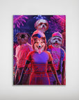 Personalized 'Chewing Things' poster featuring four pets with human bodies, vibrant fireworks, and a matte finish.