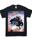 Black Gildan t-shirt with a personalized design of a pug in a Chicago Bears football uniform, named "Teddy.