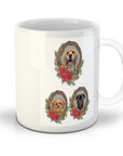 Taza con corona navideña personalizada para 3 mascotas