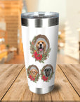 Vaso de corona navideña personalizado para 3 mascotas