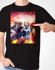 Black Gildan t-shirt with a personalized graphic of two pets dressed as football players.
