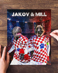 Personalized Croatia Doggos 2 pet puzzle featuring a Weimaraner and German Shepherd in soccer jerseys.
