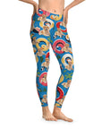 Gala Blue custom leggings with golden retriever dogs in colorful pool floats, ankle length, mid-waist fit.