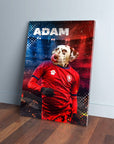 Personalized pet canvas featuring a Dalmatian dog in a red Czech Republic soccer jersey.