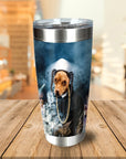Personalized stainless steel tumbler with a dog portrait in a black hoodie and cornrows.