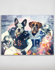 Personalized 'Dallas Doggos' poster featuring a French Bulldog and Boxer in football uniforms.