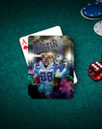 Personalized playing card featuring a bulldog in a Dallas Cowboys football uniform, named "Austin.