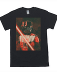 Black Gildan t-shirt with a "Darth Woofer" personalized French Bulldog in a Darth Vader costume holding a red lightsaber.