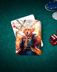 Personalized playing card featuring a golden retriever dog as Dawgtor Strange on a green felt table with poker chips and dice.