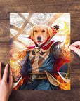 Personalized 'Dawgtor Strange' pet puzzle featuring a golden retriever in a superhero costume.