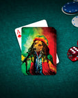 Personalized Dog Marley playing card featuring a dog in a Rasta hat and dreadlocks, holding a microphone.