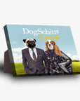 Personalized 'DogSchitt's Creek' standing canvas featuring two pets in formal attire against a blue sky.