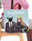 Personalized DogSchitt's Creek tote bag with custom pug and cavalier King Charles spaniel pet portraits.