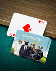 Personalized playing cards featuring four custom pet portraits in a "DogSchitt's Creek" theme.
