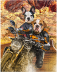Personalized 2-pet puzzle featuring a Boston Terrier and Bulldog riding a motorcycle in a desert landscape.