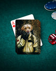 Personalized 'Dogbuster' playing card featuring a golden retriever pet portrait in a Ghostbusters uniform.