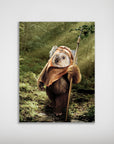 Personalized Dogg-E-Wok poster featuring a dog's face on an Ewok character in a forest setting, holding a spear.