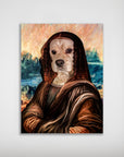 Personalized 'Dogga Lisa' poster featuring a cream-colored dog's face on a classic portrait, matte finish.