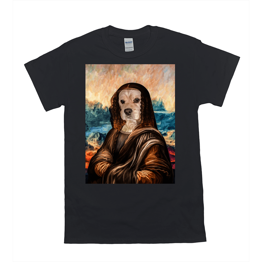 Black Gildan t-shirt featuring a custom "Dogga Lisa" pet portrait design.