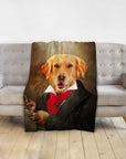 Custom personalized pet blanket featuring a Golden Retriever in a Dogghoven renaissance portrait style.