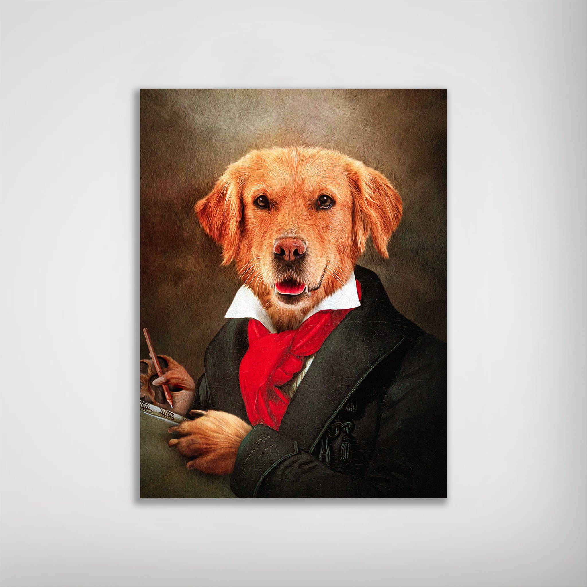 Personalized 'Dogghoven' pet poster featuring a golden retriever in a black suit and red cravat.