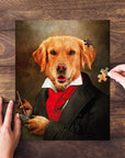 Custom Dogghoven personalized pet puzzle featuring a golden retriever in a renaissance portrait style.