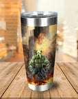 Personalized 7" stainless steel tumbler with a custom cartoon dog portrait in a green Hulk-like superhero style.