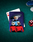 Personalized playing cards featuring three dogs in Star Trek uniforms on a green poker table with chips and dice.