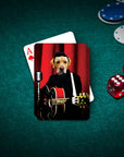 Personalized 'Doggy Cash' playing card featuring a custom dog portrait as a rockstar with a guitar.