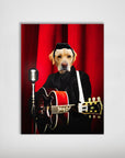 Personalized matte poster featuring a yellow lab dressed as a rock star playing a red guitar.