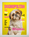 Personalized 'Dogmopolitan' poster featuring a Shih Tzu on a yellow background with pink text.