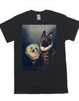 Black Gildan t-shirt featuring a personalized portrait of two pets dressed as a duke and duchess.
